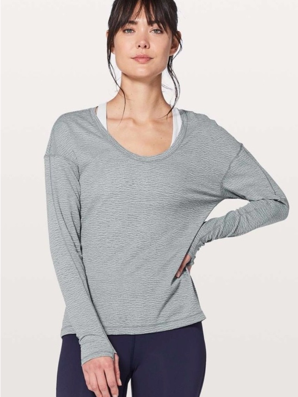 lululemon athletica Heathered Light Gray Long-Sleeve Scoop Neck Top